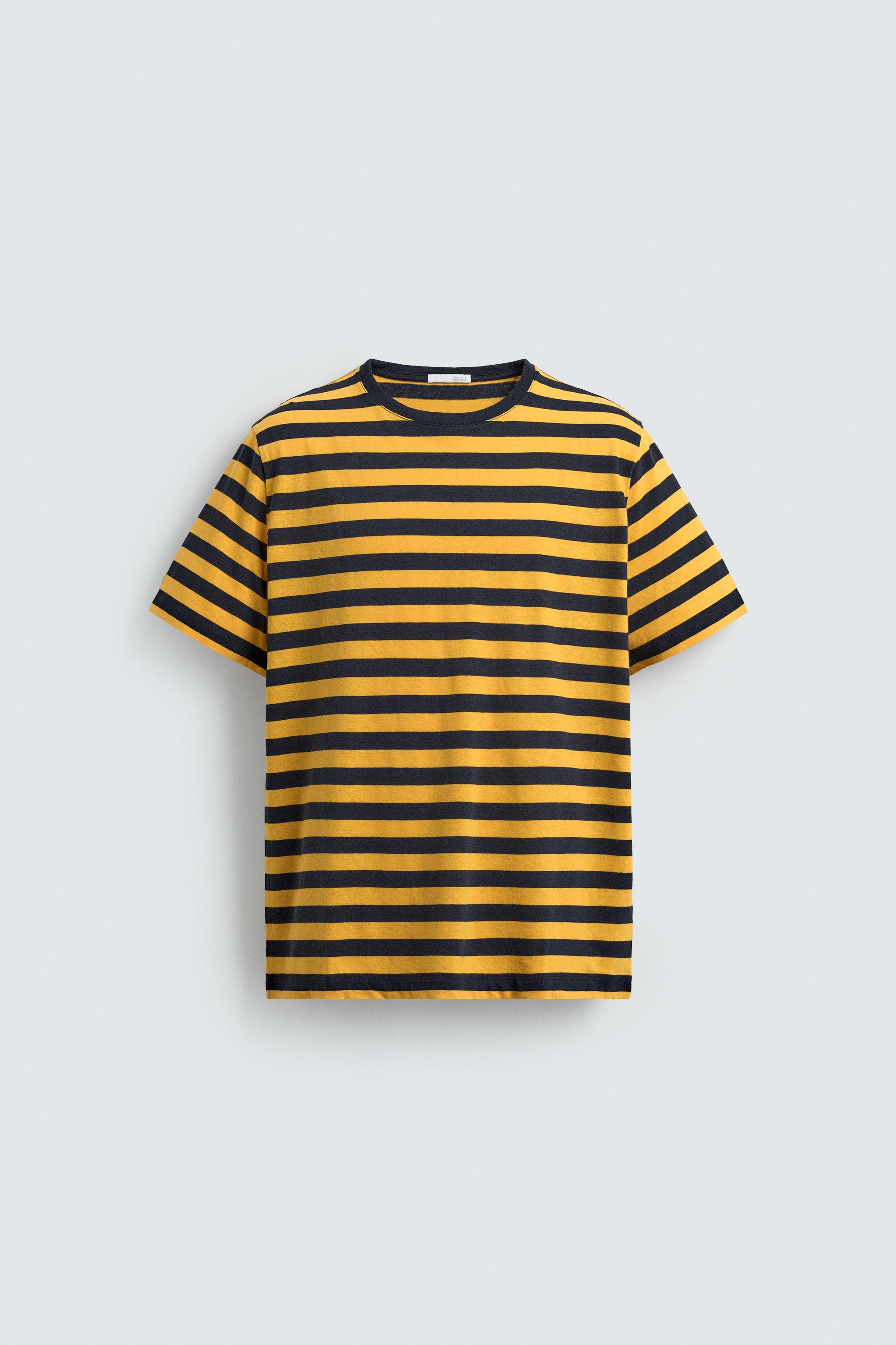 STRIPED LINEN COTTON BLEND T-SHIRT